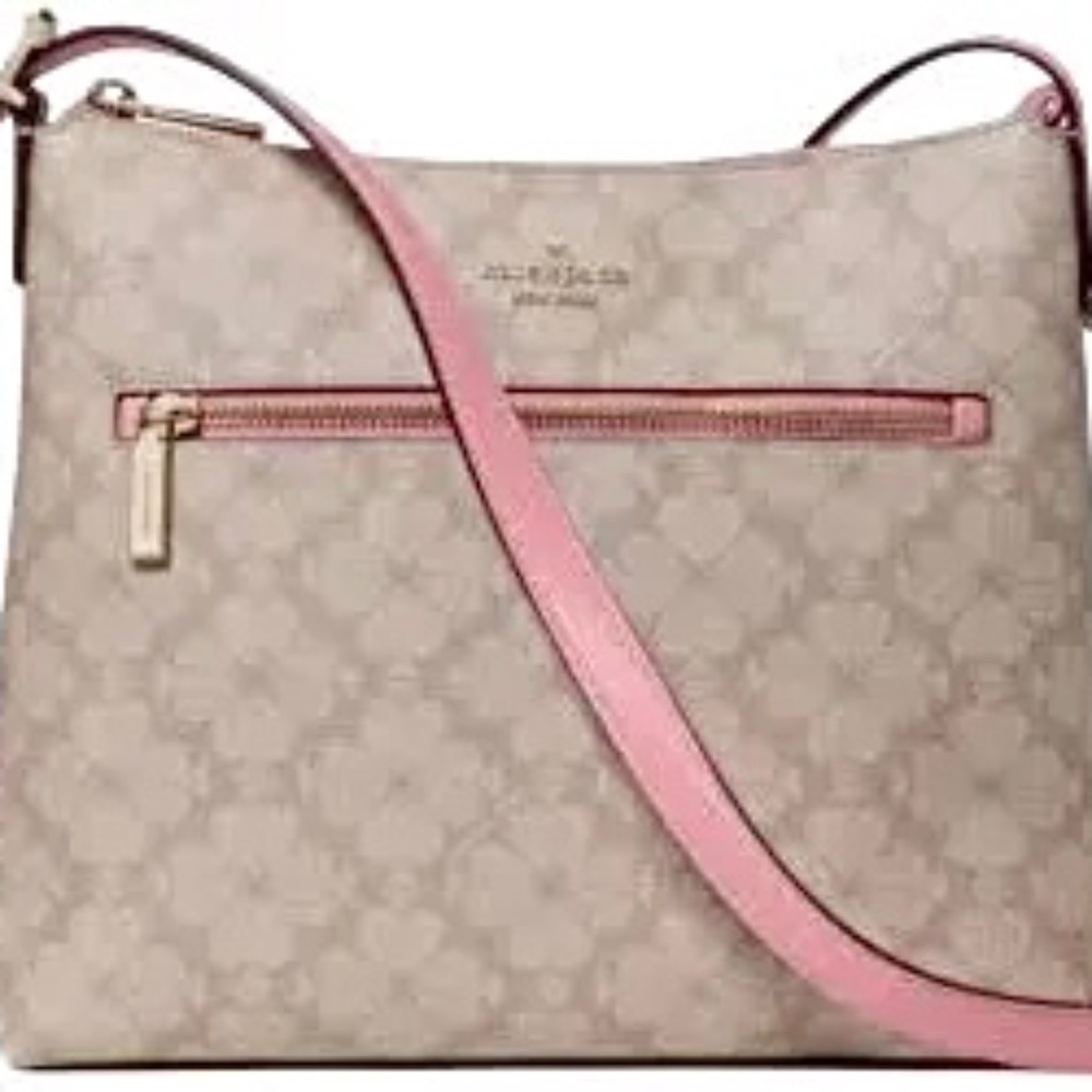 Kate Spade Dark Beige w/ Pink Flower Crossbody Bag, Gold Hardware, NWT